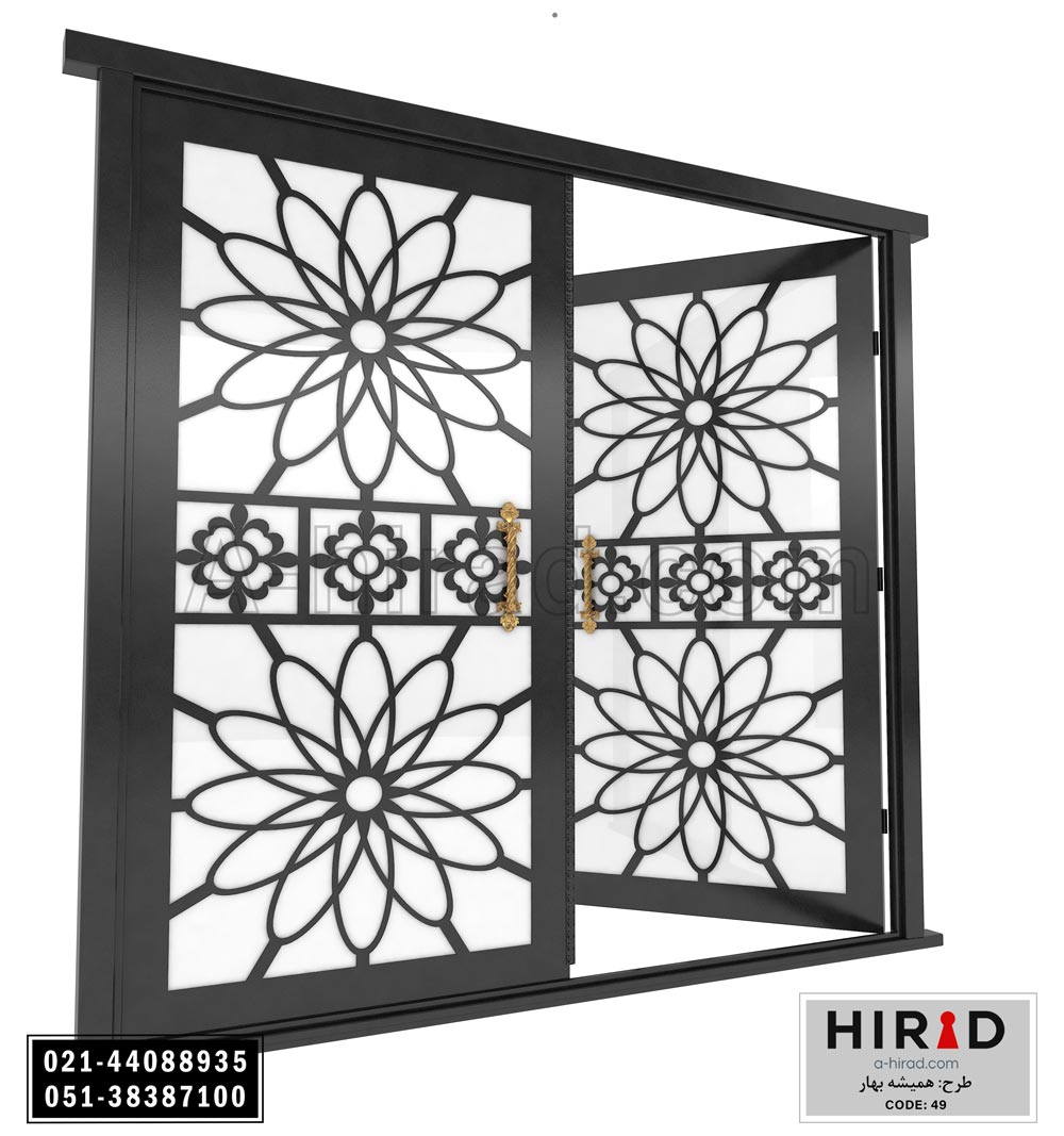 درب فلزی لیزری دولنگه هیراد طرح همیشه بهار کد 2049 عرض 265 ارتفاع 223 